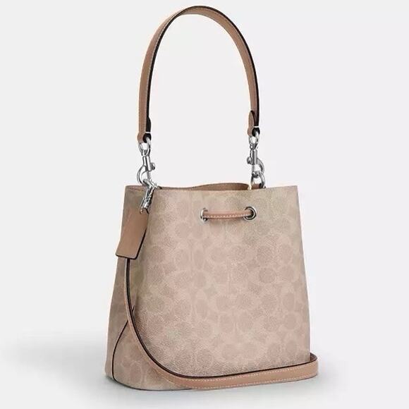 NWT Coach Rowan Bucket Bag In Signature Canvas CBH07 Silver/Sand/Taupe - Picture 10 of 10